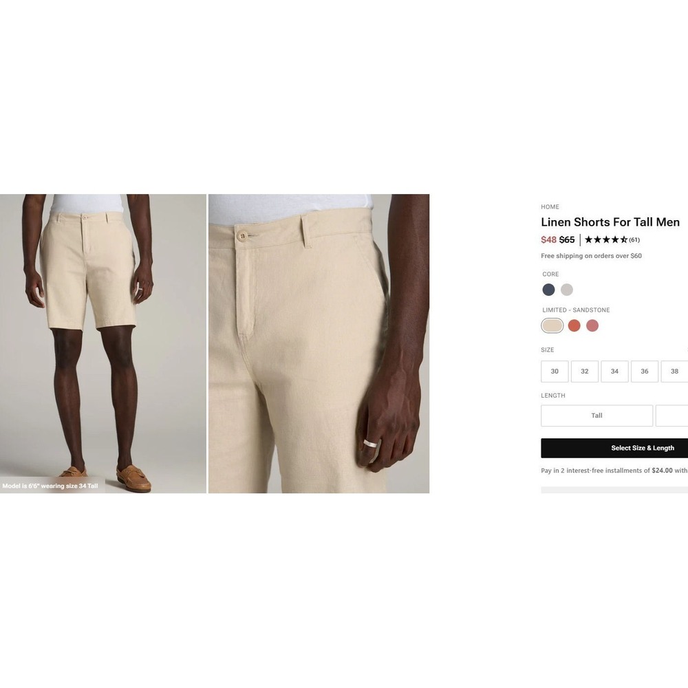 American Tall Men's Linen Blend Woven Shorts - Sandstone - Size 38T - 10" Inseam - Picture 5 of 5